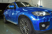 BMW X6 стайлинг плёнками синий хром и чёрный карбон